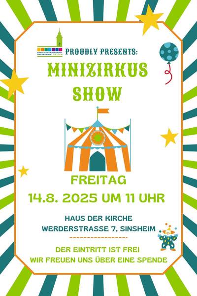 Quelle: Ev. Kirchengemeinde Sinsheim / canva.com Plakat Minizirkusshow